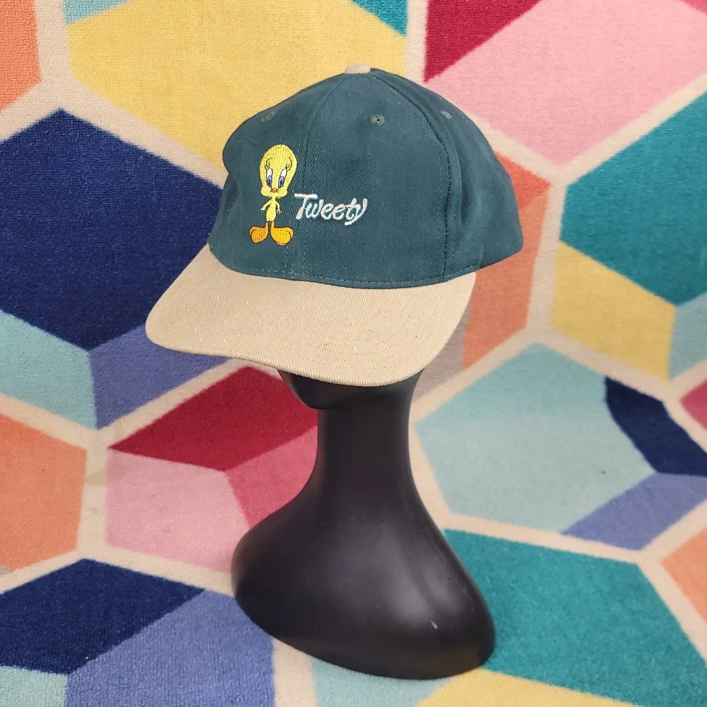Vintage 1991 Warner Bros Studio Store Tweety Bird Hat Green Tan Made‎ USA Large